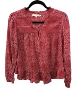 Xirena XS Red Floral Victorian Peasant Boho Blouse Cottagecore Ruffle Pa... - $867.05 MXN