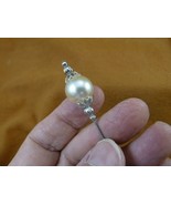 U8-s) 14mm white faux pearl beaded silver bead + cap hatpin Pin hat pins... - $193.83 MXN