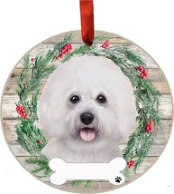 Bichon Frise Dog Wreath Ornament Personalizable Christmas Holiday Decoration - £11.47 GBP