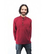  Men&#39;s Handmade Casual Boho Cotton Shirt Size S-M-L-XL Burgundy - $34.95