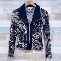 Joseph Ribkoff Stretchy Sequin Ruched Animal Print Zip Jacket Black Wome... - $54.44
