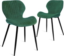 Canglong Dining Chairs Mid Century Modern Leisure Upholstered Metal Legs, Green - £108.90 GBP