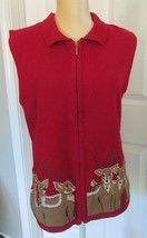 Southern Lady Christmas beaded Sweater zippered Vest Reindeer size M - $9.99