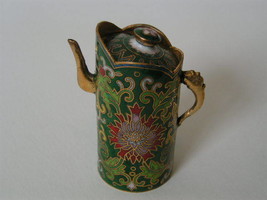 Vintage Mini Cloisonne Enamel Green tea pot - £19.00 GBP