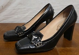 Tod’s Women&#39;s Patent Leather Loafer Heels Black Size 8 Made In Italy Shoes - $54.95