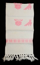 Vintage Pink Embroidered Mexican Bird Wall Hanging Table Mat 19 x 9.5&quot; - $7.43