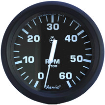 Faria Euro Black 4&quot; Tachometer - 6,000 RPM (Gas - Inboard &amp; I/O) [32804] - $73.99