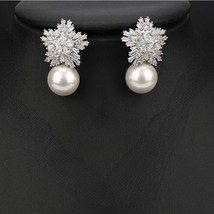 AMC Korea  Stud Earring Necklace Set Zircon Jewelry Set Silver Color Bridal Wedd - £24.27 GBP