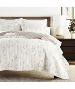 Noble Linens Latte 3 Piece Watercolor Leaves/Stripe Reversible Microfibe... - $957.00 MXN