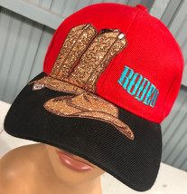 Rodeo Cowboy Boots Glitter Bedazzled Girly Adjustable Baseball Cap Hat  - $18.08