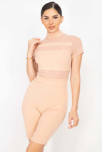 Women&#39;s Stripe Mesh Mock Neck Biker Romper - $11.80