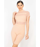 Women&#39;s Stripe Mesh Mock Neck Biker Romper - $219.48 MXN