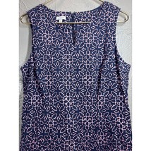 Talbots Womens Petite Geometric Sleeveless Sheath Dress Pink Blue Size 14P - $24.95