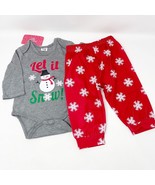 Baby Holiday Bodysuit Jogger Set Let It Snow Size 3 - 6 Months Red &amp; Gra... - $291.34 MXN