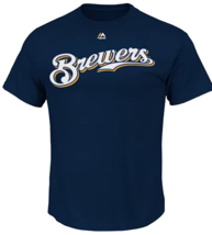 Majestic Uomo Milwaukee Brewers Lucroy #20 Girocollo T-Shirt, Navy, XL - $15.83