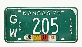 1975 Kansas License Plate GW 205 Green w/ White Car Tag Barn Garage Decor - £16.38 GBP
