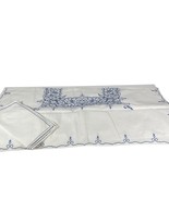 Handmade Blue and White Cross Stitched Table Cover and 4pc  Napkin Set - £16.35 GBP