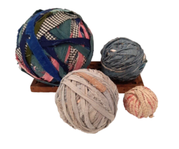 Vintage Primitive Decor Fabric Strips Rag Balls Art Craft Country Bowl Filler - £29.78 GBP