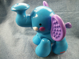 Fisher Price Blue Baby Elephant Pink Ears Amazing Animals 6 1/2&quot; Clicking Sounds - £5.40 GBP