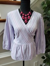 Time &amp; Tru Women&#39;s Multicolor 100% Cotton 3/4 Sleeve V-Neck Blouse Size Large - £18.08 GBP