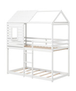 Twin over Twin House Bunk Bed with Roof and Full-length Guardrails-White... - $9,430.44 MXN