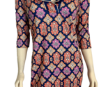 Gretchen Scott Navy, Purple, Orange Floral Print 3/4 Sl V Neck Knit Dres... - $47.49