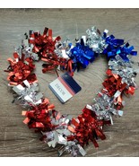 Red Silver Blue Patriotic Tinsel Heart Wall Decoration. 4th of July-New-... - £11.14 GBP