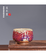 Artisan Handmade Jun Glaze Ceramic Teacup - Vibrant Red Purple Tea Cup - €773,39 EUR