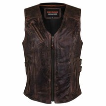 Ladies Premium Leather Motorcycle Vest Vintage Brown Concealed Carry MC  Vest - £87.92 GBP+