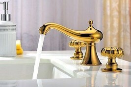 Gold clour 8&quot; widespread bathroom Lav Sink faucet ring handles mixer tap - £85.62 GBP