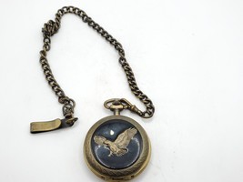 Vintage Benrus Quartz Pocket Watch Eagle Hunter Case Bronze Tone 14&quot; Fob... - $39.99