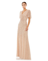 Mac Duggal 35109 Beaded Leaves Butterfly Sleeve Gown Sz 14 Nude $698 - £217.98 GBP