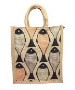 Handblock Love Food Printed Jute Tote Handbags for Travel Multipurpose s... - £6.97 GBP