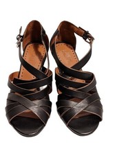 Ann Taylor Loft Women&#39;s Black Leather Strappy Chunky Cone Heel Sandals S... - £23.74 GBP