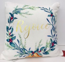 Christmas Accent Throw Pillow Rejoice 18&quot; X 18&quot; Holiday White Blue Gold ... - £38.28 GBP