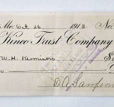 1912 Kineo Trust Company Bank Check E.A. Sampson Dover Maine Signed 926 ... - $367.88 MXN
