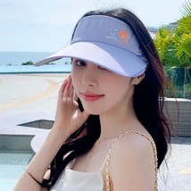Uv Protection Empty Hat Female Summer Topless Sun Hat Embroidery Coconut Tree Pu - £12.94 GBP
