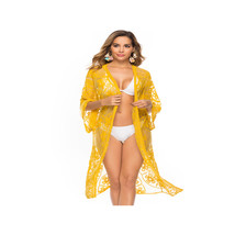  Yellow Lace see through   swim cover up beachwear swimwear beach dress ... - £26.79 GBP