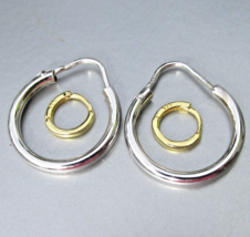Two Vintage Pair Sterling Silver Hoop Earrings, 1 Small Vermeil for Nose - $18.80