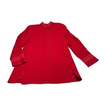 Rafaella Jacket Women&#39;s 12 Red 100% Wool Half-Button Open Front Long Sleeve - £31.70 GBP