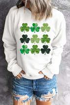 White St. Patrick&#39;s Day Clover Print Long Sleeve Sweatshirt - £21.70 GBP