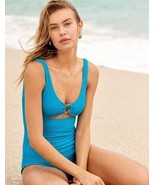 Aerie Crinkle Ring Full Coverage One Piece Swimsuit MEDIUM Blue Cutout N... - €34,61 EUR