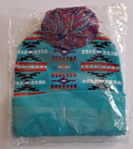 Teal Native Indian Pop Pop Beanie Skull Knit Embroidered Cap Teal - £9.74 GBP