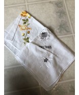 Two (2) Vintage White Hankies Embroidered Happy Birthday AND Greetings - £14.00 GBP