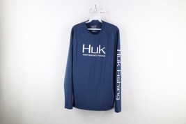 Huk Fishing Mens Size Medium Spell Out Pursuit Vented Long Sleeve T-Shirt Blue - £27.14 GBP