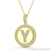 Initial Letter &quot;Y&quot; Halo CZ Crystal Pave 14k Yellow Gold 19x13mm Necklace Pendant - £110.46 GBP+