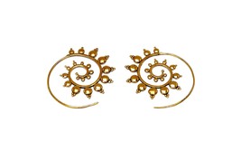 Spiral Gypsy Earrings, Tribal Creole Hoops, Gold Loop Earrings - £11.73 GBP