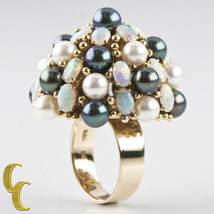 Cultured Freshwater Pearl, Opal Dome 18k Yellow Gold Cocktail Ring Size 8.5 - £2,989.68 GBP