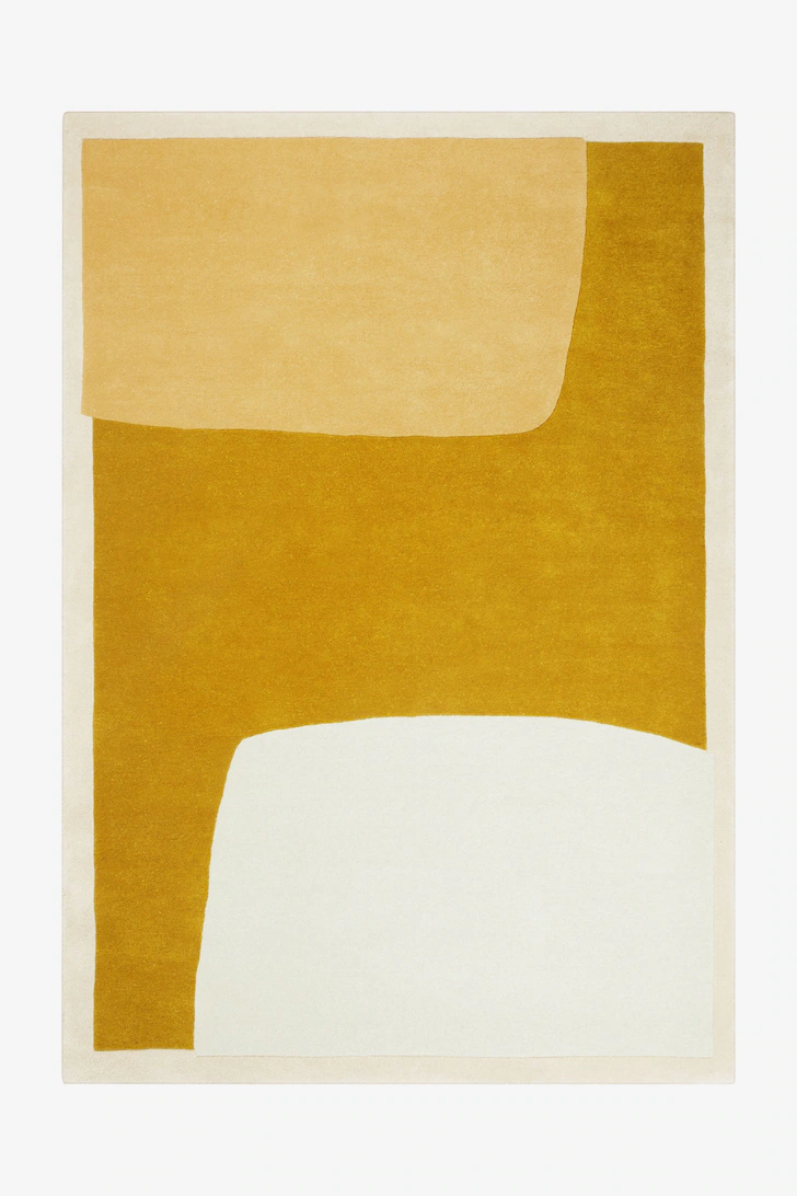 Modern Abstract Wool Area Rug – Mustard, Beige &amp; Ivory - $439.00+