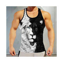  Lion Muscle Tank Top   Sleeveless Athletic Fitness Tee Black &amp; White - $18.79